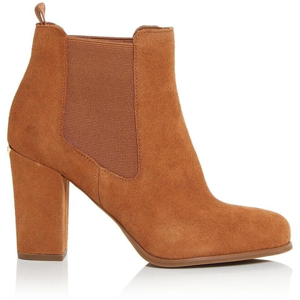 Michael Kors Suede "Lottie" Bootie in Luggage Tan Hard To Find 8.5 Heeled logoMK